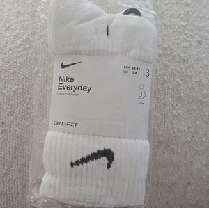 Nike White Crew Athletic Socks with Black Swoosh - 3 Pack
